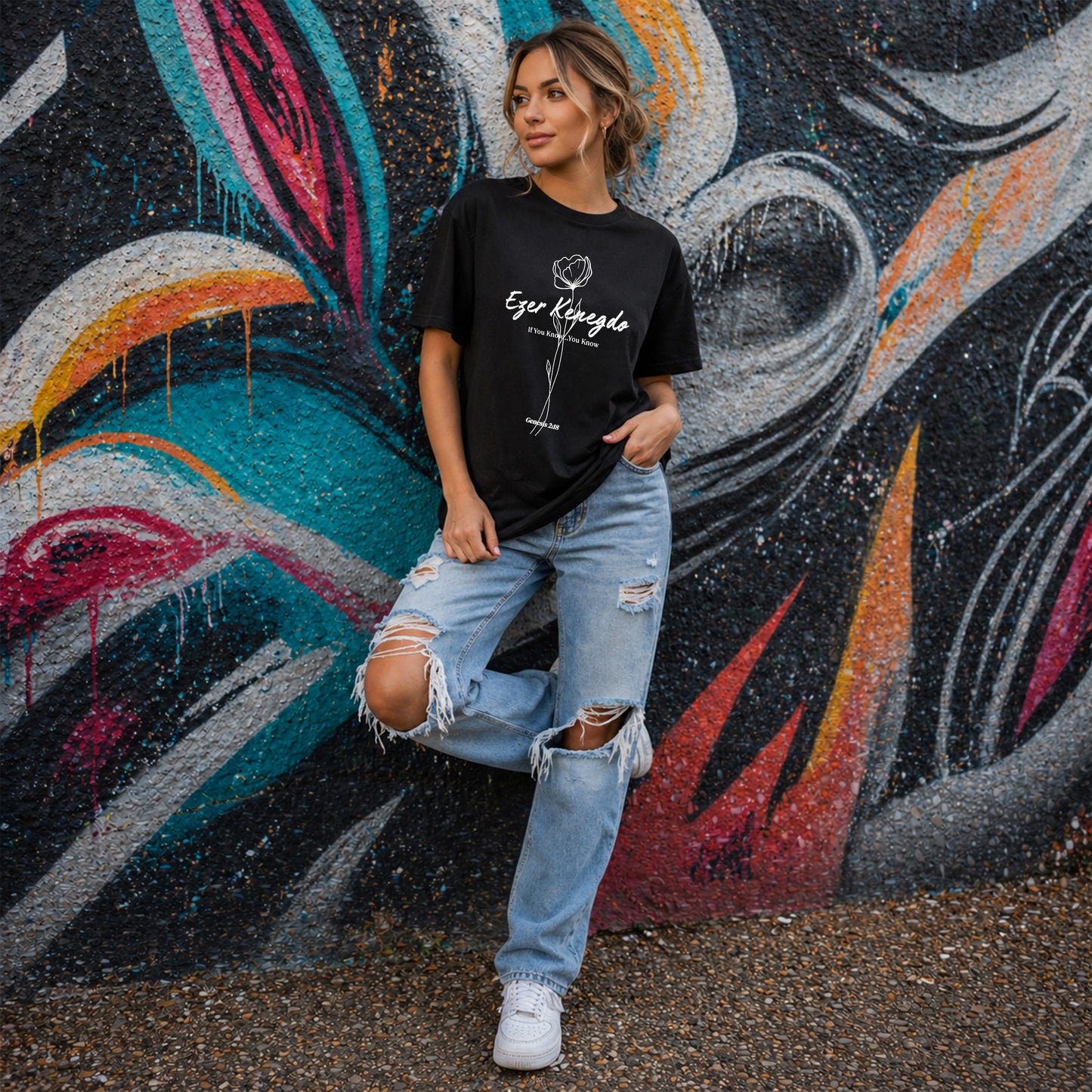 Oversized Boxy Tee | Ezer Kenegdo Graphic T-Shirt| Founders Collection